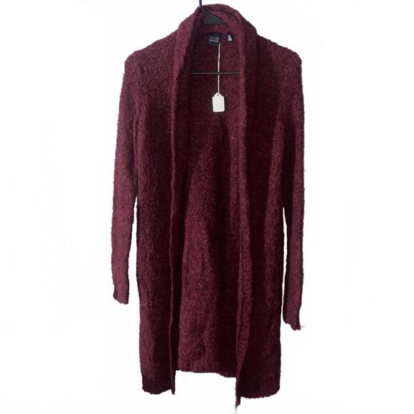 Sweaters - Soft Burgundy Open Front Cardigan Sweater Women’s S Longline Fuzzy Knit Layering
